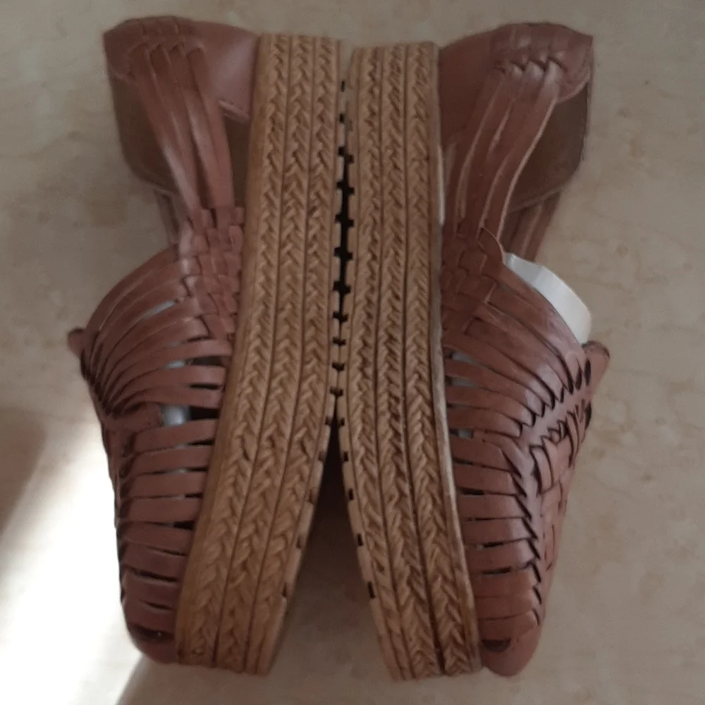 Hand Crafted Brown Woven Platform Sandals